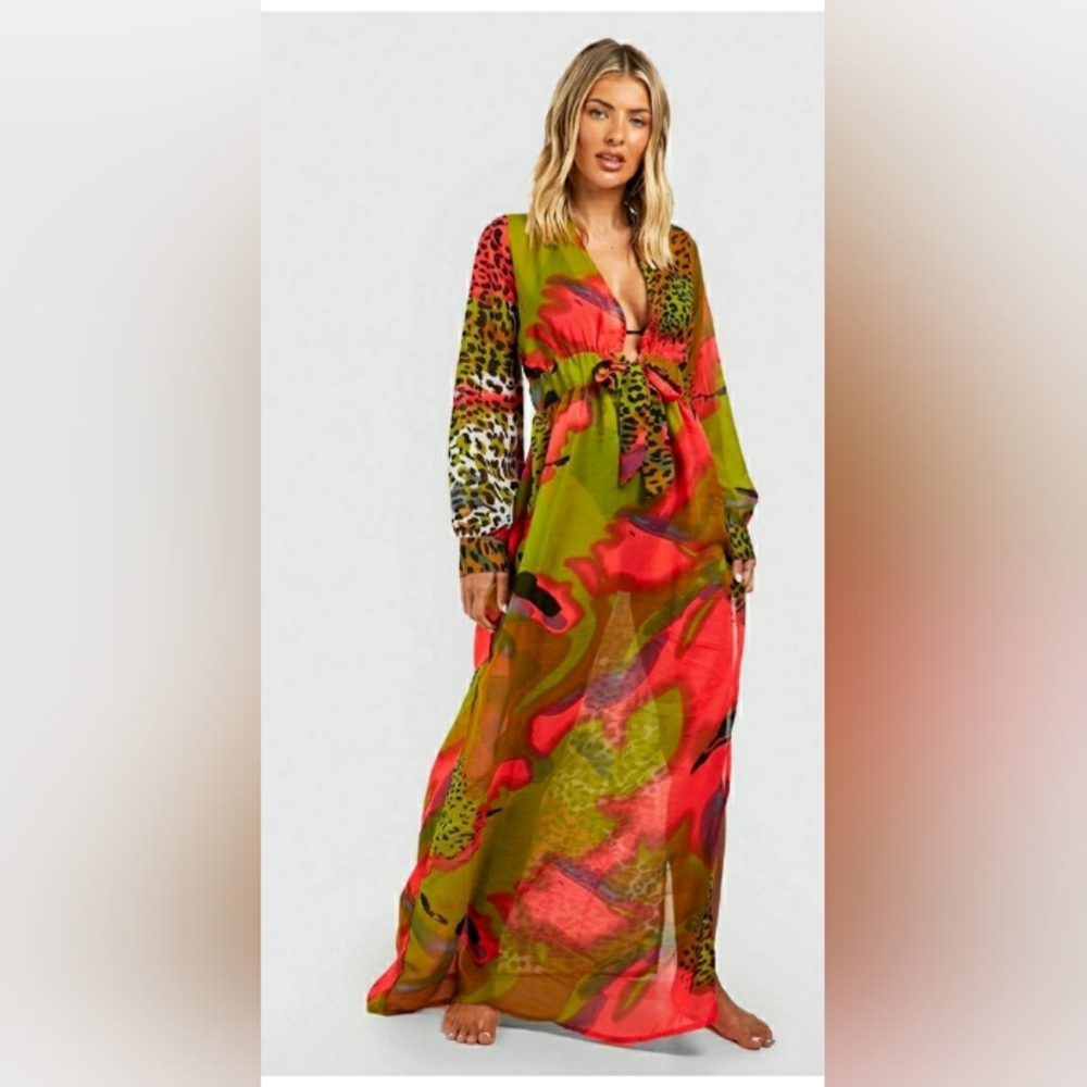 Neon Tie Dye Animal Maxi Beach Kaftan
